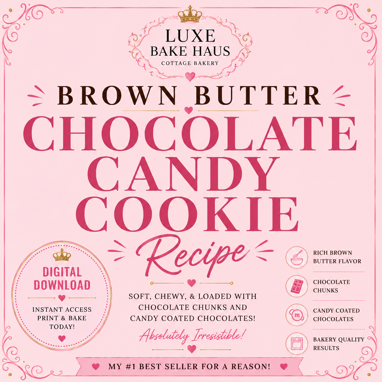 Brown Butter Chocolate Candy Cookie Recipe {Digital Download}